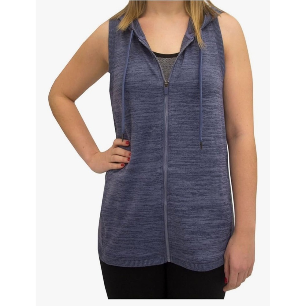 Active Life Womens Sleeveless Zip Up Hoodie Crossover Tulip Back Heather Blue SM